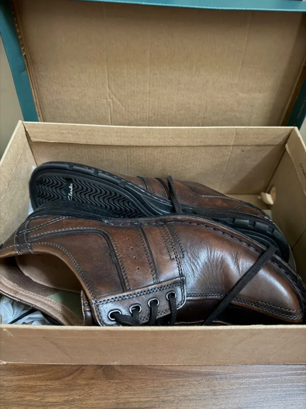 Clarks Touareg Mens Brown Leather Oxford Shoes Size 11M With Original Box